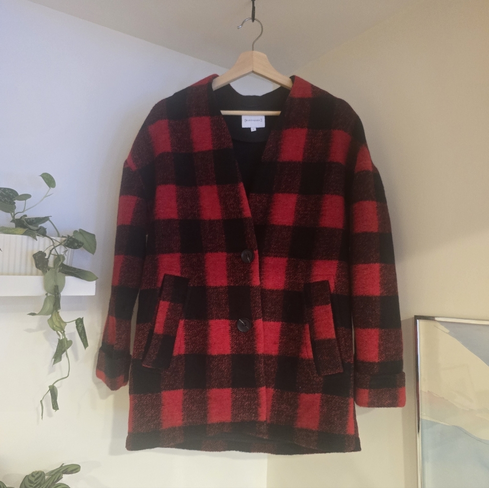 Warehouse Red and Black Plaid Wool Blend Jacket